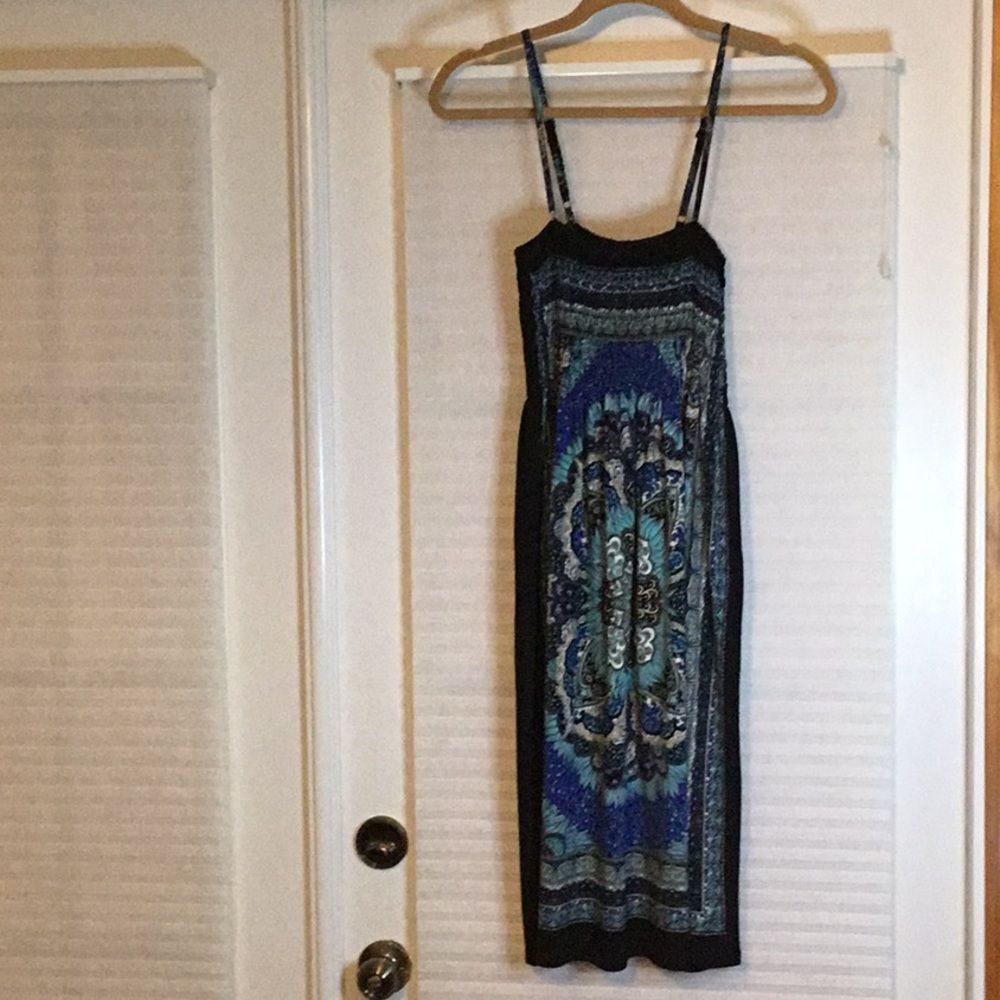 India Boutique Boho Blue Black Dress Beachwear Size XS